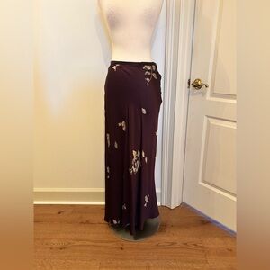 Vintage The Limited Silk Dark Purple Maxi Skirt with Floral Accents